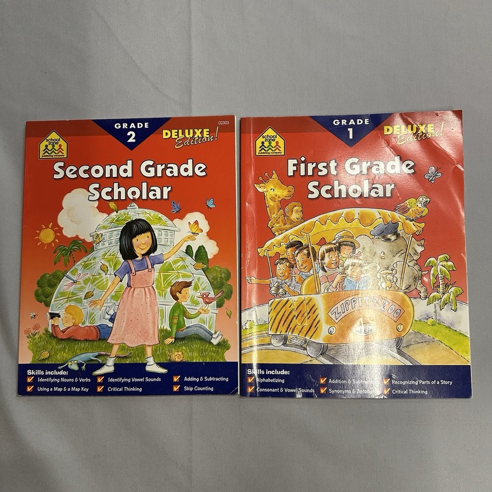 School Zone First & Second Grade Scholar Deluxe Workbook Set 1998 Homeschool